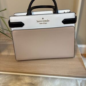 kate spade Two-Tone Leather Satchel in White, Blush and Black